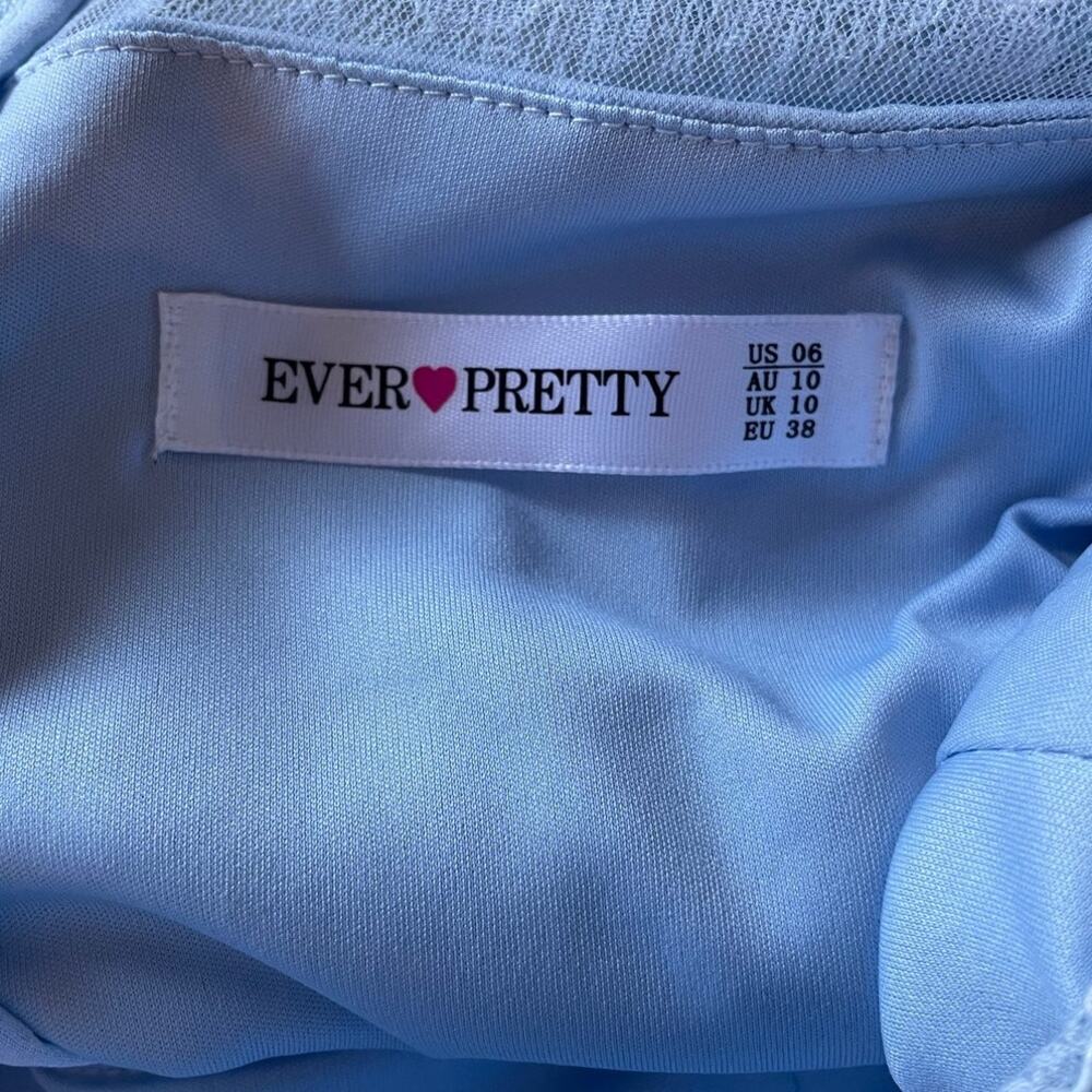 Ever Pretty Chiffon Lace Gown Maxi Dress Sz 6 Cap Sleeves Lined Light Blue Event - Picture 3 of 9